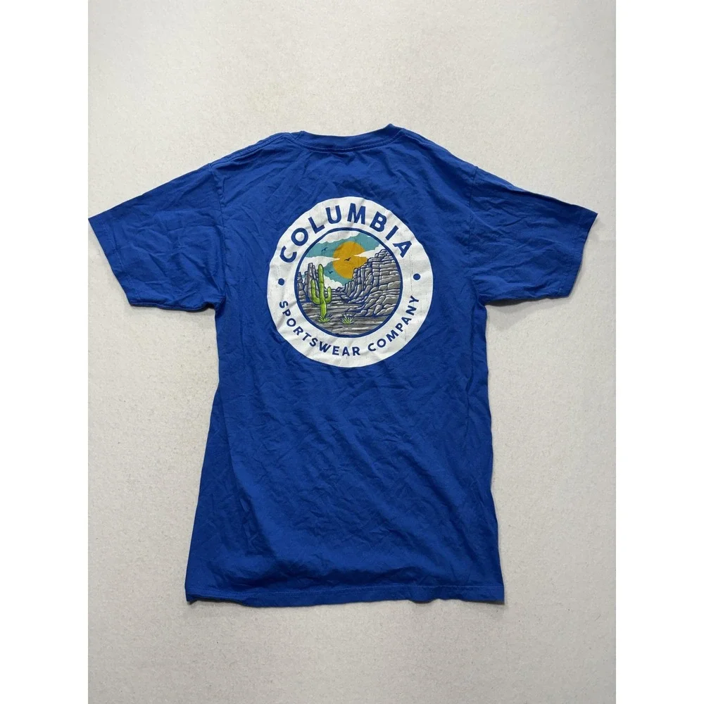 Columbia Shirt Mens Medium Blue Desert Cactus Graphic Tee Cotton Outdoor Hiking